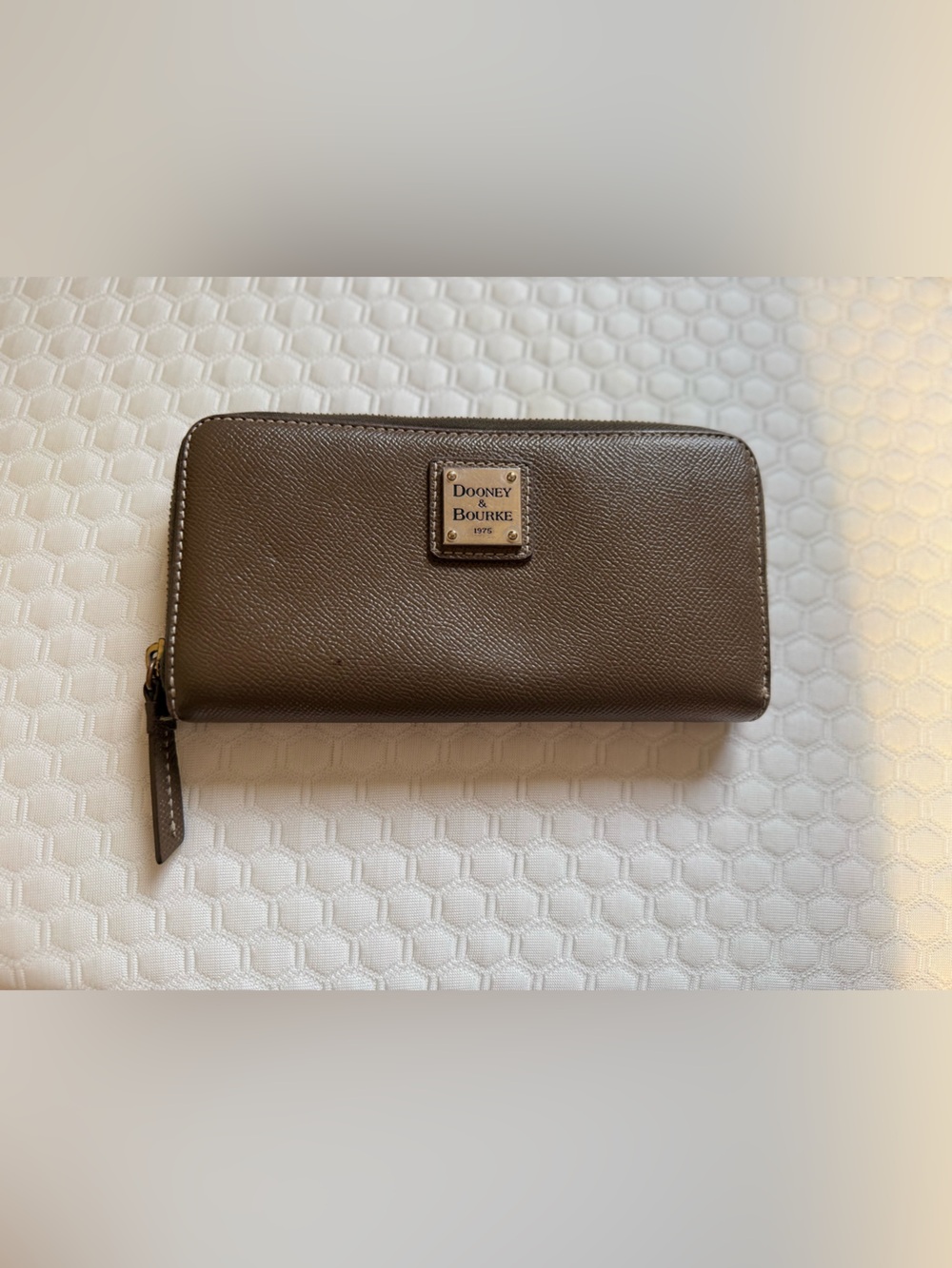 Dooney & Bourke Taupe/Brown Zip Wallet with Logo Plaque